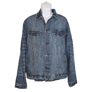 Authentic Red Camel Size XL Lightly Distressed Blue Denim Trucker Jacket